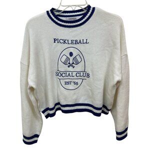 Sincerely Jules Women's S Pickleball Sweater Boxy Cropped Navy White Crewneck